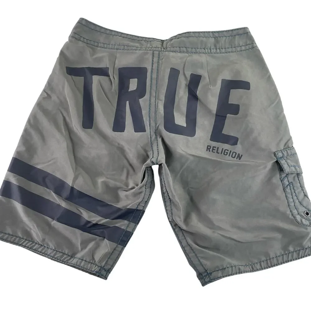 True Religion Gray Beach Cargo Board Shorts Men's Size 29